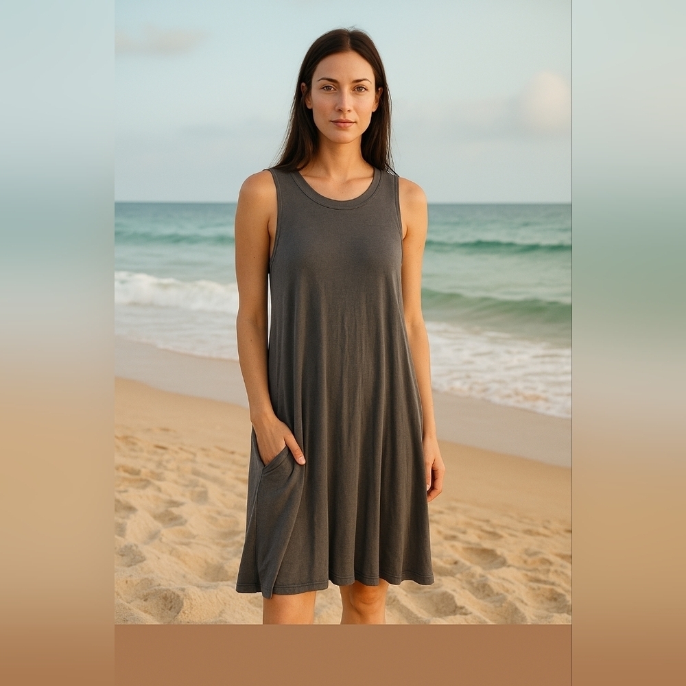 Medium Soft Charcoal Gray Sleeveless Swing Tank Dress Flowy Summer Casual Style